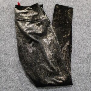 SPANX by Sara Blakely Metallic Gold Black Foil Print High Waisted Leggings L G